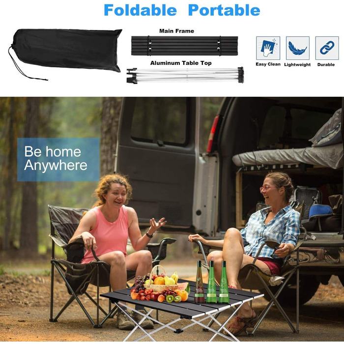 Портативний складаний стіл, алюмінієвий кемпінговий стіл, надлегкий з сумкою, легко переносити, складаний стіл, ідеально підходить для кемпінгу, пікніків, приготування їжі, саду, походів, подорожей (чорний, маленький) чорний маленький