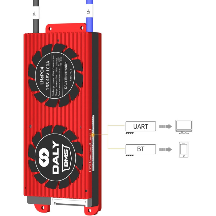 Батарея Захист Плата Система керування Батареєю з вирівнювальними кабелями та бездротовим модулем Bluetooth для літій-залізофосфатного акумулятора 100A UART BT, 4 16S 48V 100A Bluetooth Smart PCB