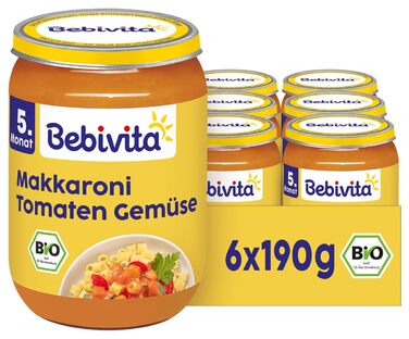 Меню Bebivita з 5 місяців Макарони з томатним соусом та овочами, 190 г, упаковка з 6 шт. (6 x 190 г)