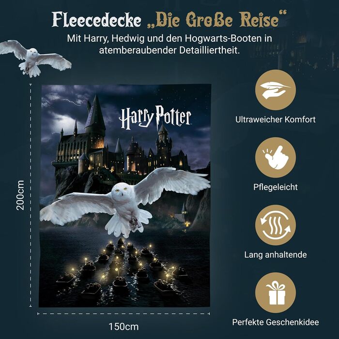 Затишна флісова ковдра з Гаррі Поттером, 150 x 200 см Велика ковдра, покривало, м&39яка ковдра з Гоґвортсом та совою (чорна)