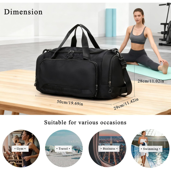 Спортивна сумка для жінок та чоловіків, дорожня сумка, спортивна сумка SUNYBLIS 40 л з відділенням для взуття, відділенням для вологи, водонепроникний спортивний рюкзак, тренувальна сумка з рюкзаком, сумка для вихідних, ручна поклажа, дорожня спортивна су
