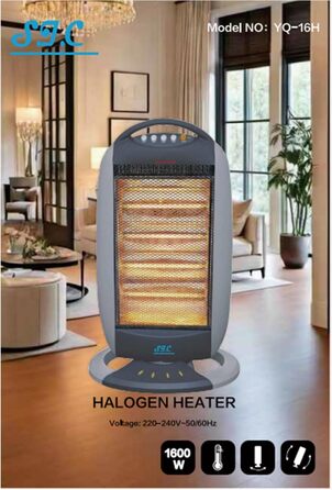 Електричний обігрівач, коливальний галогенний обігрівач, 3 рівні потужності, безшумна коливання, корпус з холодним покриттям, система захисту від нахилу, тепловий захист, 1200 Вт