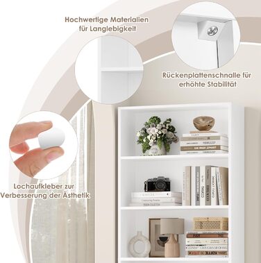 Книжкова полиця FirFurd, дерев&39яна полиця з 6 відділеннями, полиці, книжкова шафа, полиця для зберігання для вітальні, кабінету, виготовлена з дерева, 180 x 60 x 23,5 см, білий