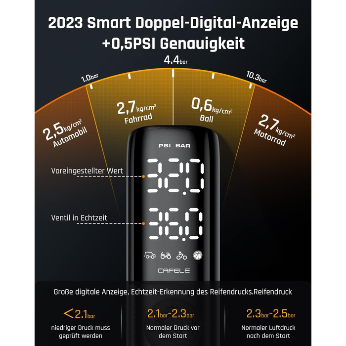 Автомобільна шина з міні-компресором CAFELE 160PSI, електричний повітряний насос DC 12V, портативний з 2 цифровими дисплеями, ткан