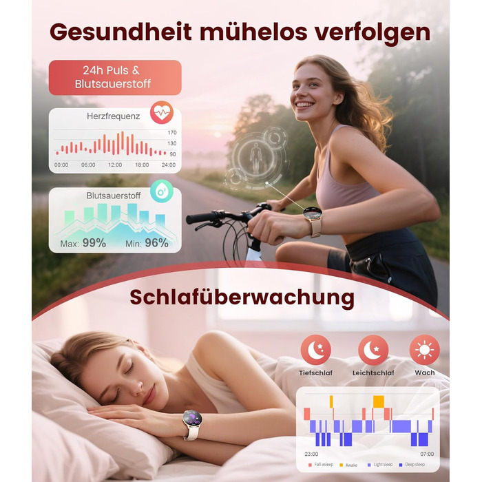 Жіночий смарт-годинник 2026 року з дзвінками - 7,99 мм ультратонкий елегантний фітнес-годинник з 1,43-дюймовим HD-дисплеєм, що постійно ввімкнено, водонепроникний IP68, понад 100 спортивних режимів, жіноче здоров&39я для iOS та Android, рожеве золото FV21