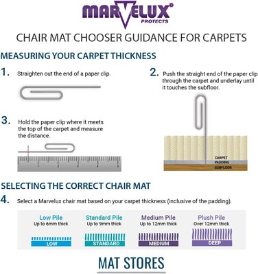 Великий екологічний килимок для офісних крісел Marvelux для килимового покриття 116 x 130 см - Екологічний килимок для захисту підлоги з рафінованого полімеру - Прямокутний прозорий килимок для офісних крісел