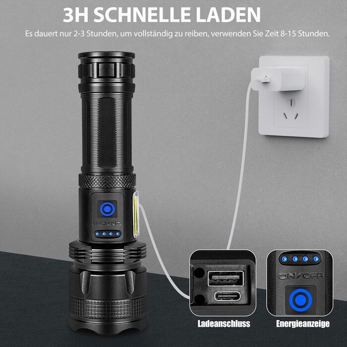 Акумуляторний світлодіодний ліхтарик, 2 шт., надзвичайно яскравий ліхтарик 100 000 люмен із 7 режимами світла та водонепроникністю IPX7, тактичні ліхтарики для кемпінгу, походів, чорний