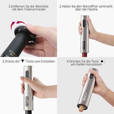 Електричний набір відкривачів для вина CIRCLE JOY Електричний штопор Акумуляторний відкривач винних пляшок для вина Подарунковий набір для вина з різаком для фольги, аератором для вина та вакуумною пробкою для вина, срібний акумуляторний набір вин - срібл