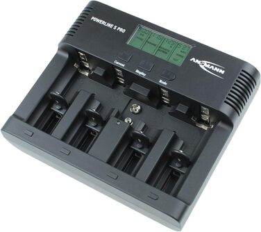 Універсальний зарядний пристрій ANSMANN Powerline 5 Pro AA, AAA, CD та 9V для акумуляторних батарей NiMh, NiCd з вилками для Великобританії, ЄС, США та Австралії та РК-дисплеєм, швидкий зарядний пристрій для заряджання та розряджання