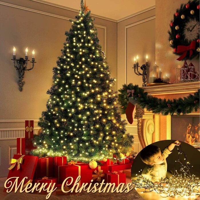 Світлодіодні різдвяні вогні, 25 м 200 світлодіодних гірлянд, теплий білий колір, водонепроникні, розширювані з 12 режимами та таймером для різдвяного декору всередині та зовні приміщень