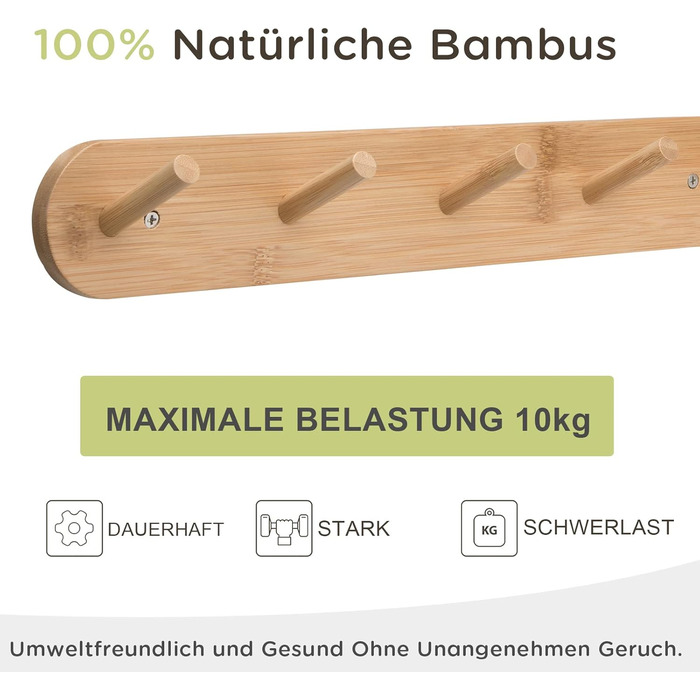 Настінні гачки для пальто Edergoo 2 шт. и, міцні гачки для пальто бамбукові з 10 гачками, дерев'яна вішалка для передпокоїв, спале