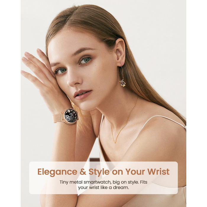 Жіночий смарт-годинник RUXINGX, маленький круглий фітнес-годинник із функцією телефону, сенсорний екран AMOLED 1,19 дюйма, цілодобовий монітор серцевого ритму, відстеження SpO2, моніторинг менструального циклу, відстеження сну, калорії, крокомір, сумісний