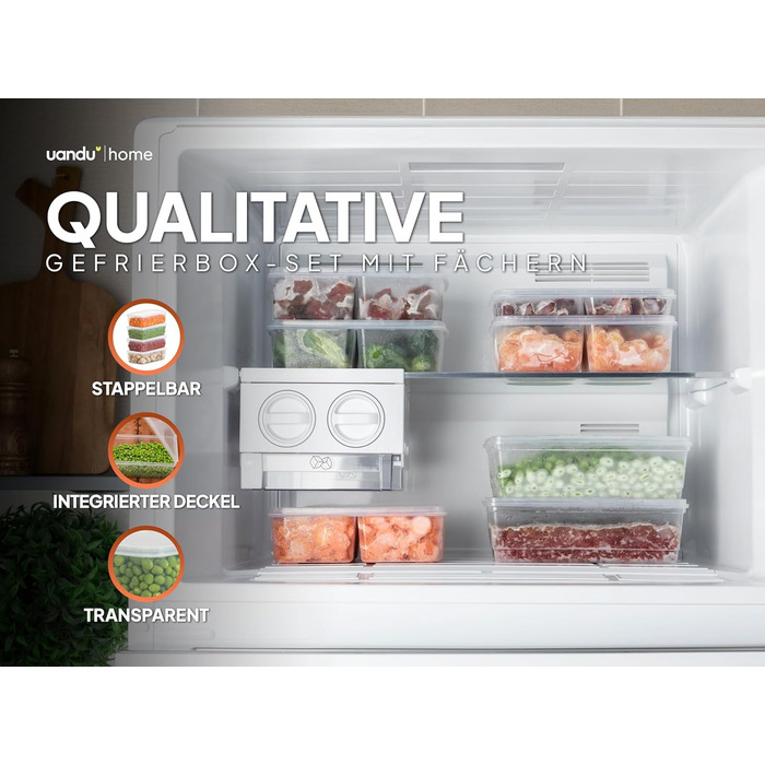 Набір морозильних контейнерів uandu, контейнери для зберігання продуктів з кришками - 10 x 2 л, без BPA, органайзер для холодильника, органайзер для морозильної камери, контейнери для морозильної камери, органайзер для морозильної камери, контейнери для г