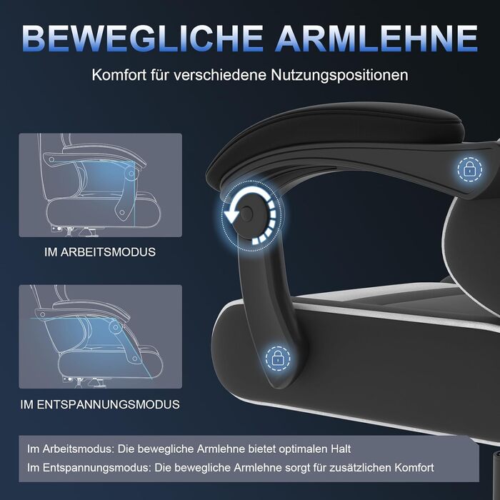 Ігрове крісло JUMMICO з функцією масажу, ергономічне офісне крісло 150 кг, ігрове крісло з надширокою подушкою сидіння 50 см, біле