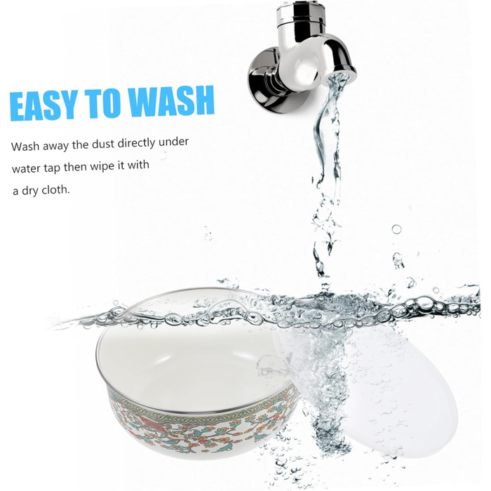 Набір емальованих мисок Amosfun з 5 предметів, багатоцільові миски з кришками для локшини швидкого приготування, салату, супу, мисок для змішування, мисок для зберігання продуктів з гладкою поверхнею для домашнього використання, 18,60 x 18,60 x 7,50 см