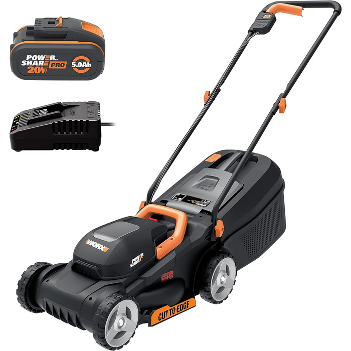 Акумуляторна газонокосарка WORX 18V (20V MAX) WG730E.1, безщітковий двигун, ширина зрізу 30 см, підстригання до краю, 3 регульовані висоти зрізу, площа газону до 250 , PowerShare