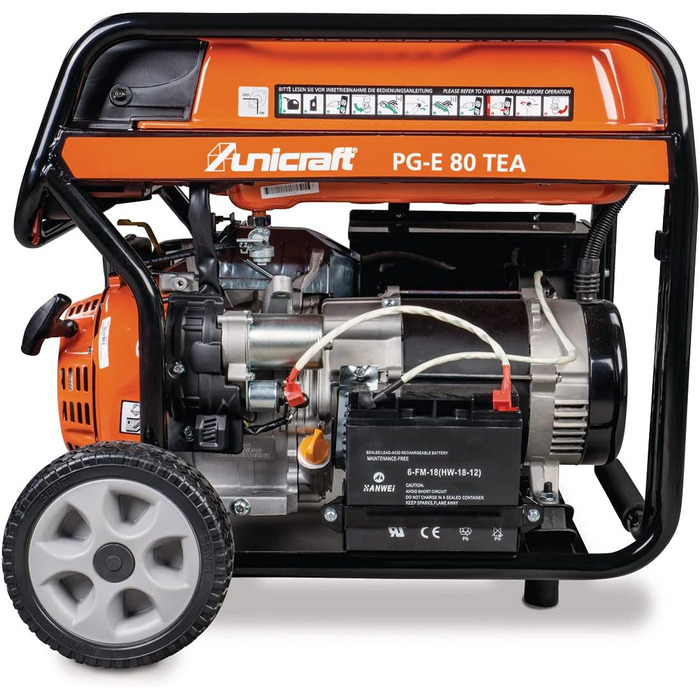 Синхронний генератор Unicraft PG-E 80 TEA H (бензин, об&39єм бака 25 л, привід SC190F, ручний запуск електричний запуск, 2 x 230 В, Schuko / 1 x 400 В, 16 А) 6706080