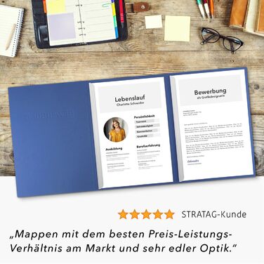 Трисекційних папок для аплікацій, синього кольору, з 2 затискними рейками з текстурою тонкої шкіри - високоякісне тиснення &quotAPPLICATION&quot - безпосередньо від виробника STRATAG, 10