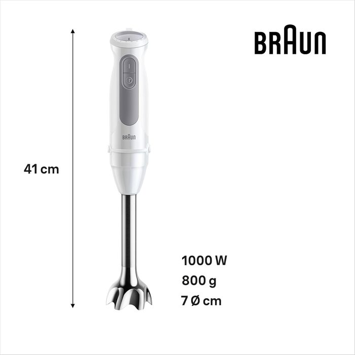 Занурювальний блендер Braun MultiQuick 5 (1000 Вт) з мірним стаканом 600 мл, білий, версія 2024