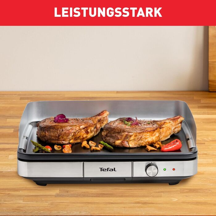 Електричний гриль-планча Tefal Maxi Plancha CB690D, велика антипригарна поверхня Теппаньякі, легке очищення, для використання в приміщенні та на вулиці, з вітрозахистом та лопаткою, 2300 Вт, чорний/сріблястий