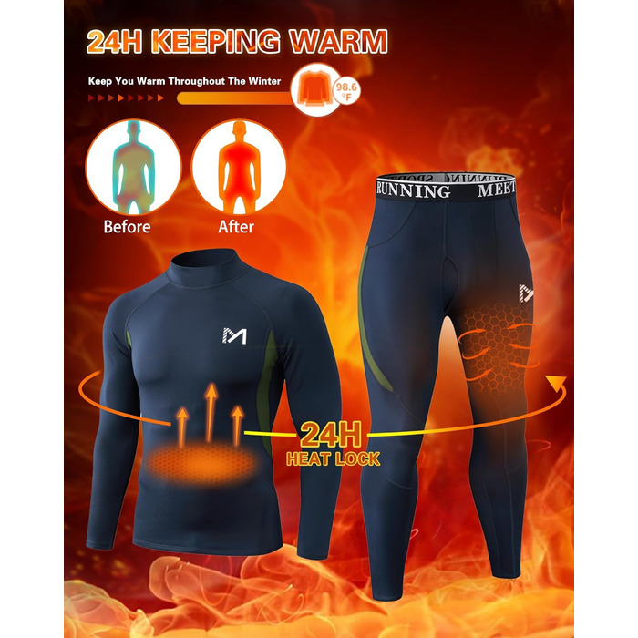 Термобілизна MEETYOO, 2 шт., чоловіча, термобілизна, лижна та функціональна, дихаюча, відводить піт, ідеально підходить для зими та спорту, 2 шт. - синій камуфляжний візерунок, розмір L