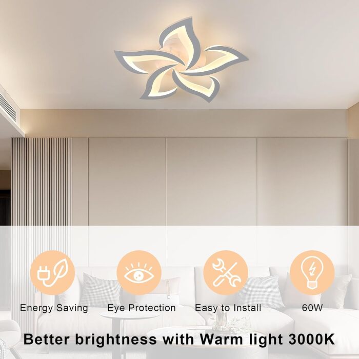 Стеля LED-світильник Comely 60Вт 6750лм, 58см, дизайн Пелюстка, 3000К, теплий білий