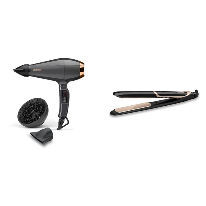 Набір BaByliss фен Italian Air Pro 2200 (сірий, 2200 Вт, AC-мотор, іонізація, 6719DE) та випрямляч Super Smooth 235 (іонізація, 140C - 235C, ST393E)
