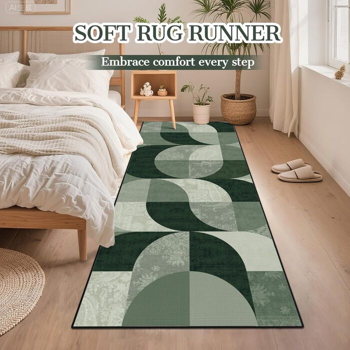 Килим-доріжка в стилі бохо для передпокою 80x200 см, зелений геометричний кухонний килим, який можна прати, нековзний килим-доріжка для передпокою, м&39який короткий ворс довгий килим для передпокою для кухні, спальні, вітальні, коридору 80 x 200 см (прям