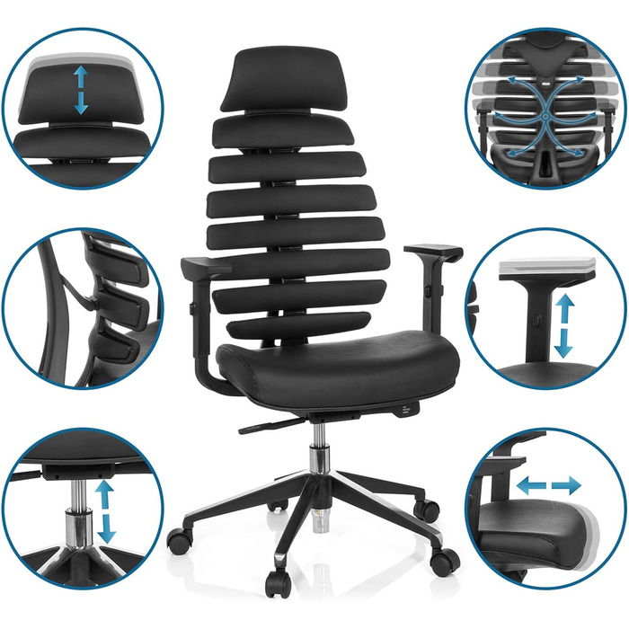 Офісне крісло Ergo LINE II PRO, 71 x 45 x 60 см, натуральна шкіра / алюміній, чорний