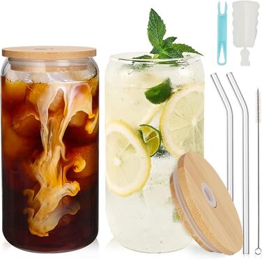 Келихи для коктейлів UHAPEER у формі банки Набір 2, набір склянок 550 мл/19 унцій з кришкою та соломинкою, келихи для лонг-дрінк К
