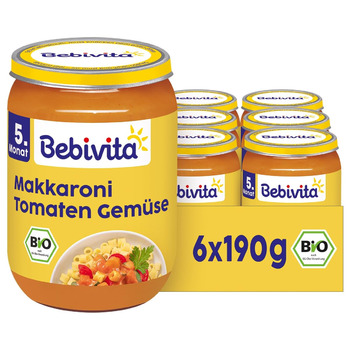 Меню Bebivita з 5 місяців Макарони з томатним соусом та овочами, 190 г, упаковка з 6 шт. (6 x 190 г)
