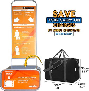 Ручна поклажа Narwey для літака, складна дорожня сумка, жіноча сумка для вихідних, спортивна сумка, жіноча та чоловіча ручна валіза, велика 40 л (чорна) A-black 40 л