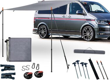 Сонячний тент з кедерною рейкою, автомобільний тент, кемпінг VW T5, сонячний тент з кедерною рейкою, автомобільний тент, з кедерною рейкою (4-6 мм), T4, T6, водонепроникний, тенти, захист від ультрафіолету, в комплекті стійки для намету, присоска, 252 x 2