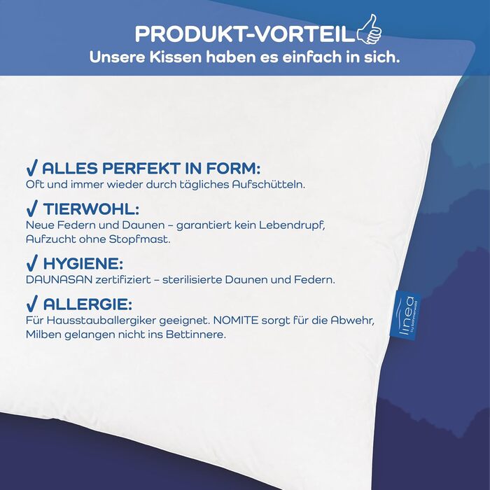Від Bhmerwald - Cosy - 3-камерна подушка, м&39яка, 80 x 80 см, внутрішня частина 100 пір&39я, зовнішні камери 90 пух/10 пір&39я, підходить для алергіків, можна прати при температурі до 60C, виготовлено в Німеччині, 80 x 80 см, м&39яка підкладка