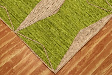 Килимок CASAVANI Kilim, 12 квадратів, бохо-килимок, плетений килимок, зелений / бежевий, джутовий килимок, пилосос, ручне ткацтво,