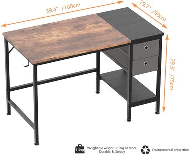 Письмовий стіл HOMIDEC, комп'ютерний стіл для ПК з ящиками і підставкою для навушників, офісний стіл дерев'яний офісний стіл для о