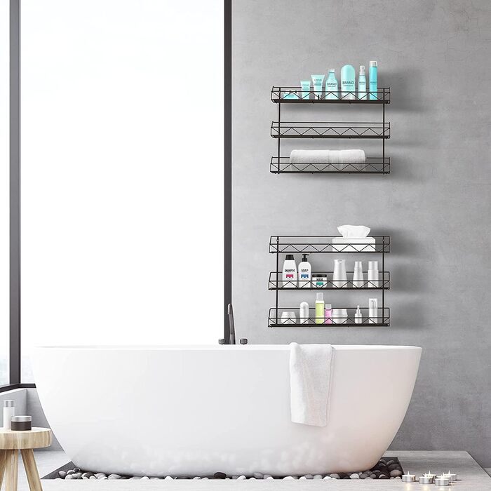 Настінні підставки для спецій Bomblap, набір з 2 шт. , великий органайзер для спецій для зберігання в банках, вузькі металеві, настінні підставки для спецій для кухонних стін або дверей шаф (чорні)