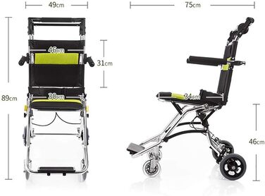 Інвалідне крісло з посиленого алюмінієвого сплаву Надувне розбірне м'яке сидіння Портативний скутер для людей похилого віку з обмеженими можливостями, максимальна вага 75 кг, розмір 75x49x89