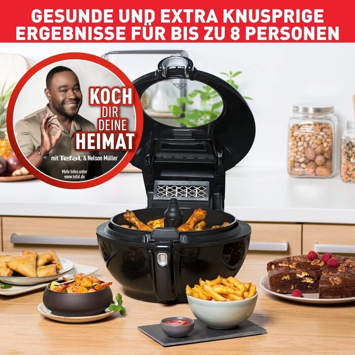 Аерофритюрниця Tefal YV9708 ActiFry Genius XL 2в1 з важелем для перемішування Переможець тесту 1,7 кг на 8 осіб 9 автоматичних меню 2 страви одночасно здорова фритюрниця без олії, чорна ActiFry Genius XL 2в1