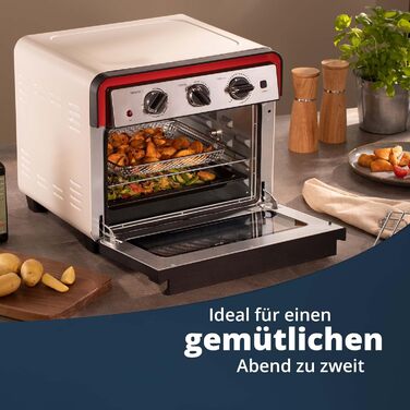 Міні-піч KHG Retro MBO-22CS з конвекцією, верхнім/нижнім нагріванням та гарячим повітрям, 22 л, 230 C, 1700 Вт, ідеально підходить для гриля, підсмажування, запікання, смаження у фритюрі з таймером, включаючи деко, вертел, кошик для смаження