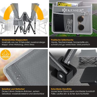 Кемпінгове ліжко KESSER, розкладне розкладане ліжечко, шезлонг для кемпінгу, включаючи сумку для перенесення, кемпінговий ліхтарик бічна кишеня, міцне ліжечко, вантажопідйомність 250 кг, металева труба, тканина Оксфорд 600D, портативне, сірий колір, 210 с
