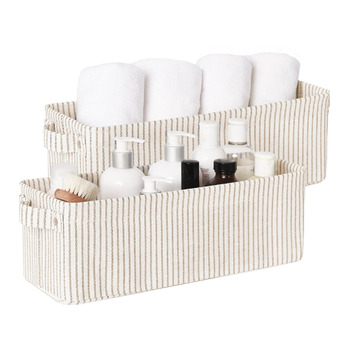 Вузький кошик для зберігання StorageWorks, тканинний кошик для організації, вузький та високий кошик з ручками, складні кошики для зберігання у шафі ванної кімнати, сіро-біла смужка, 2 шт., сіро-біла смужка