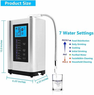 Іонізатор і очищувач води, до -500 Mv Orp, Ph 3,5-10,5, очищувач води, фільтр для лужної води з 7 налаштуваннями води, інтелектуальне голосове керування, білий
