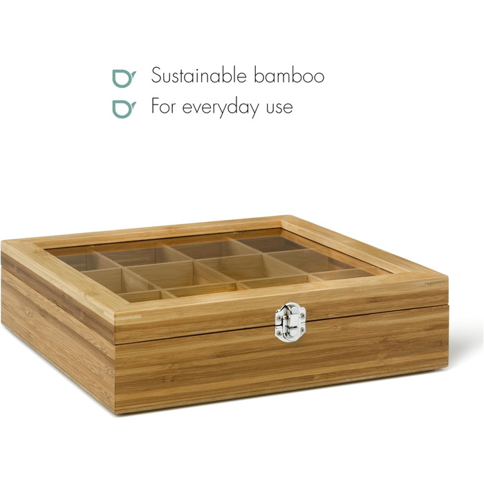 Велика легка дерев&39яна коробка для чайних пакетиків Bredemeijer з 12 відділеннями та оглядовим віконцем, довжиною 28 см.