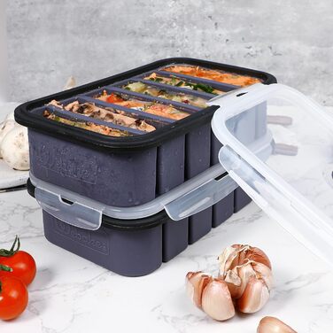 Контейнери для заморожування супів Webake, силіконові лотки для заморожування з кришками, 2 шт., 6 отворів, контейнери для заморожування, харчові контейнери, контейнери для зберігання, лотки для кубиків льоду для супу, кубиків льоду, бульйону, соусу або м