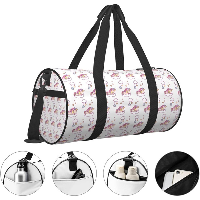 Спортивна сумка для подорожей, з дизайном Хмарка та Єдиноріг, для ночівлі, Чорна, Універсальний розмір