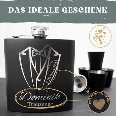 Набір фляжок з гравіюванням - Персоналізований з іменем - Ідея подарунка для весілля та чоловіків - Нержавіюча сталь (Дизайн 8)