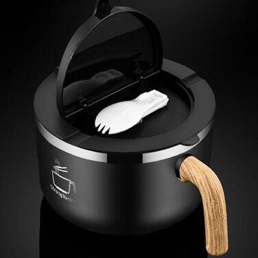 Велика чаша швидкого приготування з нержавіючої сталі 304 об&39ємом 1200 мл, чаша для рамену з кришкою та ложкою, для локшини, пасти, фруктів, салату з пасти та рису (біла)