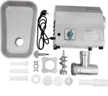 Професійна м'ясорубка з нержавіючої сталі електрична 750 Вт - 150 кг/год м'ясорубка з нержавіючої сталі, ковбасна машина в якості