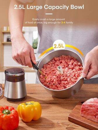 Подрібнювач кухонний електричний, 350 Вт, з 2-ма швидкостями, чашею з нержавіючої сталі об'ємом 2,5 л, 4 ножами з нержавіючої стал